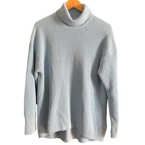 J. Crew | Light Blue Cotton Cashmere Chunky Knit Relaxed Turtleneck | Medium